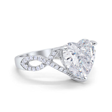 Art Deco Heart Promise Twisted Shank Simulated Cubic Zirconia Wedding Ring 925 Sterling Silver